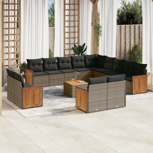 14-tlg. Garten-Sofagarnitur mit Kissen Grau Poly Rattan