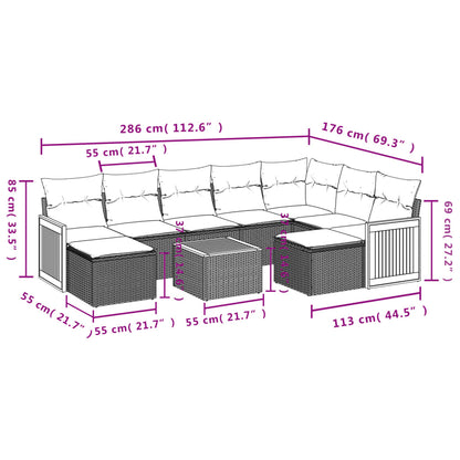 10-tlg. Garten-Sofagarnitur mit Kissen Schwarz Poly Rattan