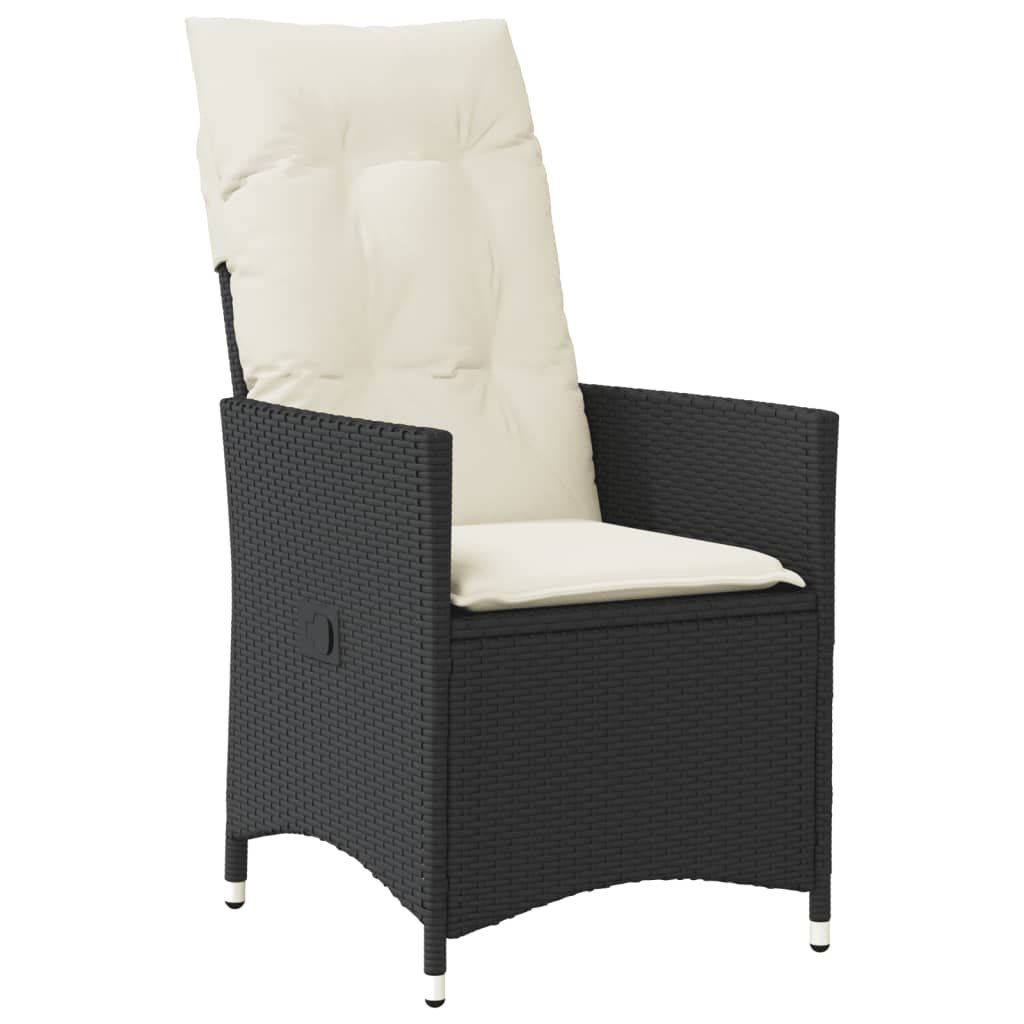 3-tlg. Bistro-Set mit Kissen Schwarz Poly Rattan und Akazie