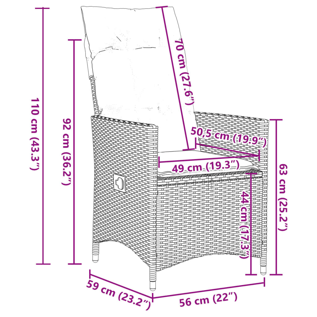 3-tlg. Bistro-Set mit Kissen Schwarz Poly Rattan und Akazie