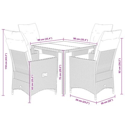 5-tlg. Garten-Essgruppe mit Kissen Schwarz Poly Rattan