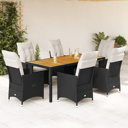 7-tlg. Garten-Essgruppe mit Kissen Schwarz Poly Rattan