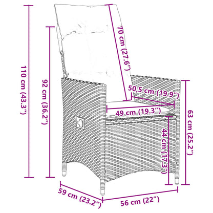 3-tlg. Bistro-Set mit Kissen Schwarz Poly Rattan