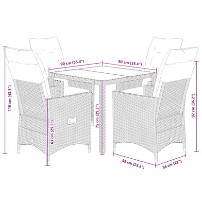 5-tlg. Garten-Essgruppe mit Kissen Schwarz Poly Rattan