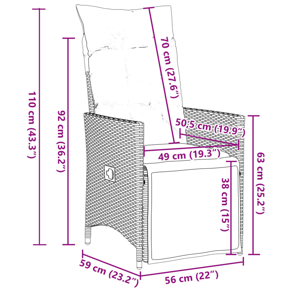 5-tlg. Garten-Essgruppe mit Kissen Schwarz Poly Rattan