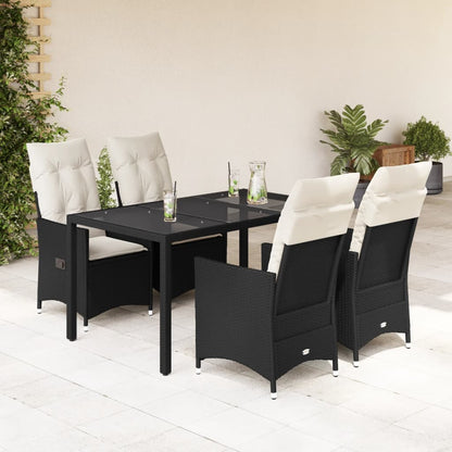 5-tlg. Garten-Essgruppe mit Kissen Schwarz Poly Rattan