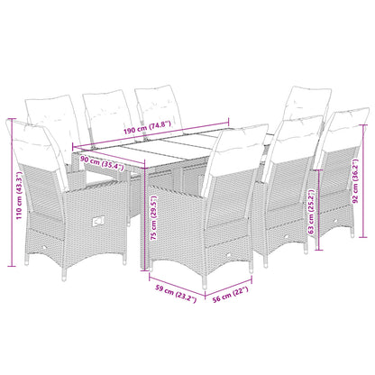 9-tlg. Garten-Essgruppe mit Kissen Schwarz Poly Rattan