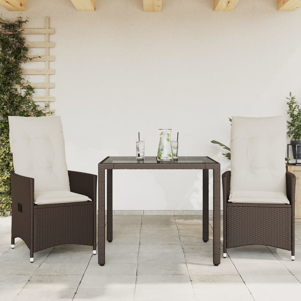 3-tlg. Bistro-Set mit Kissen Braun Poly Rattan