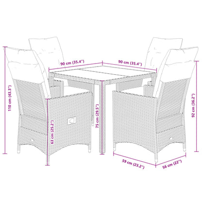 5-tlg. Garten-Essgruppe mit Kissen Braun Poly Rattan