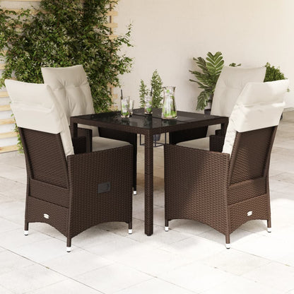 5-tlg. Garten-Essgruppe mit Kissen Braun Poly Rattan