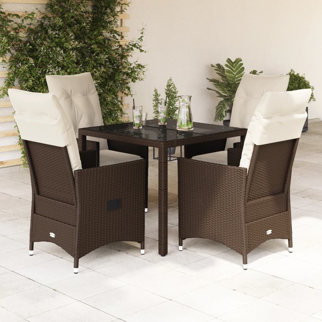 5-tlg. Garten-Essgruppe mit Kissen Braun Poly Rattan