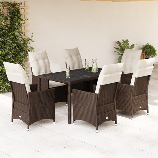 7-tlg. Garten-Essgruppe mit Kissen Braun Poly Rattan