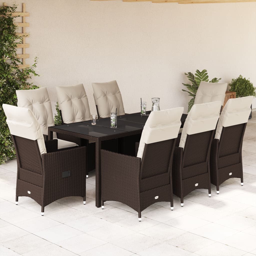 9-tlg. Garten-Essgruppe mit Kissen Braun Poly Rattan