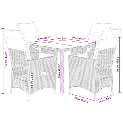 5-tlg. Garten-Essgruppe mit Kissen Beige Poly Rattan