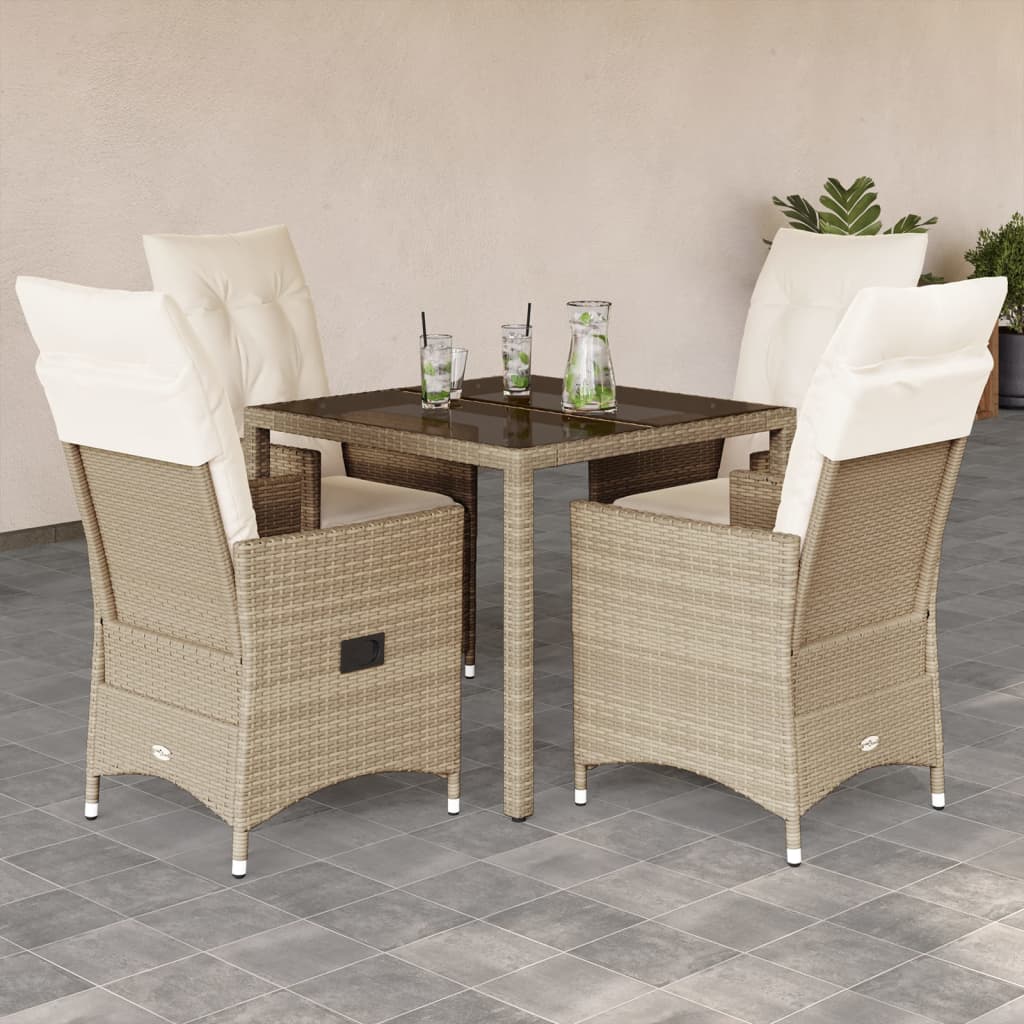 5-tlg. Garten-Essgruppe mit Kissen Beige Poly Rattan