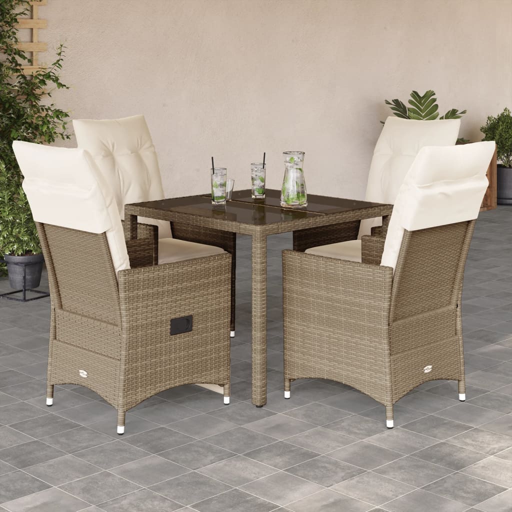 5-tlg. Garten-Essgruppe mit Kissen Beige Poly Rattan