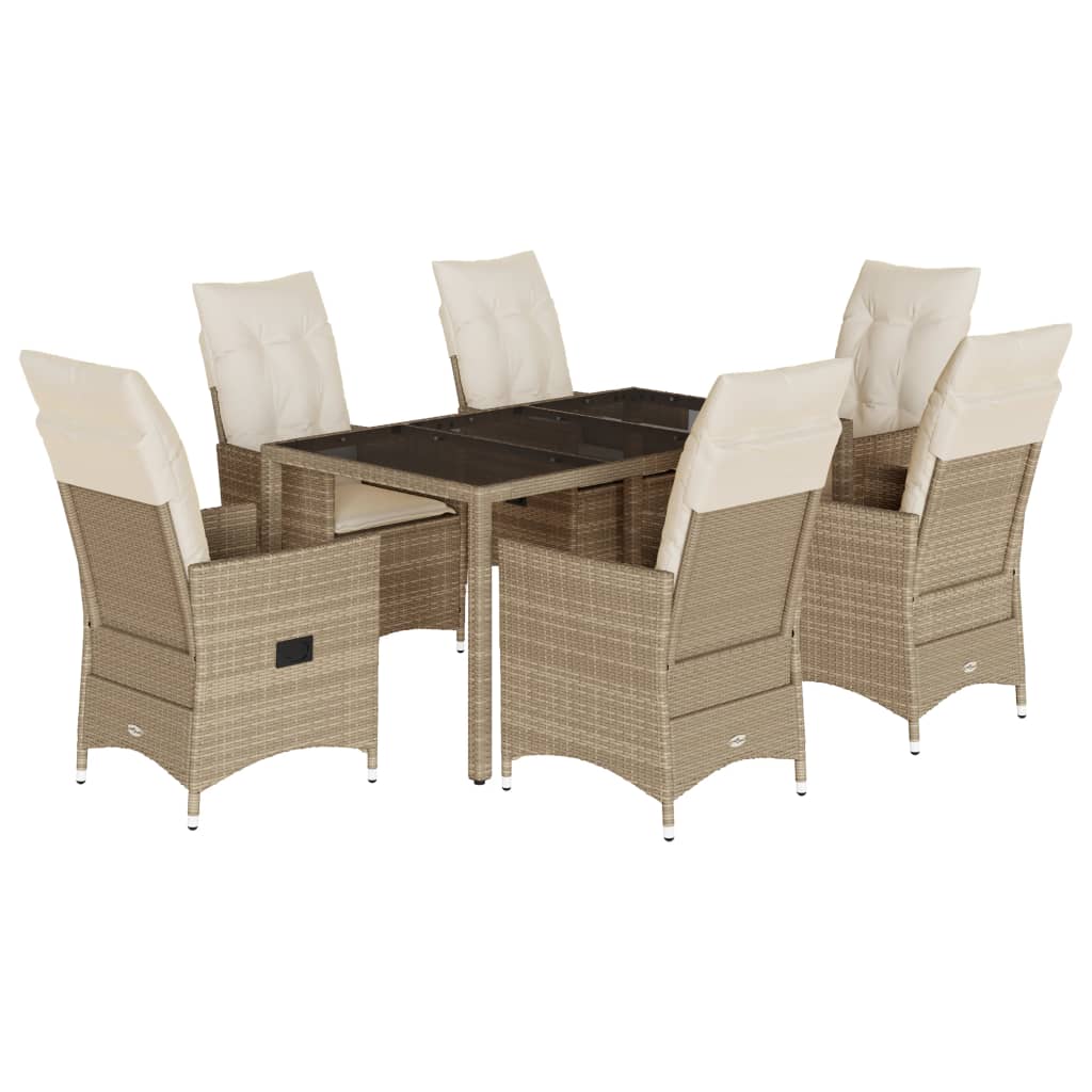 7-tlg. Garten-Essgruppe mit Kissen Beige Poly Rattan