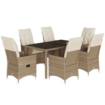 7-tlg. Garten-Essgruppe mit Kissen Beige Poly Rattan