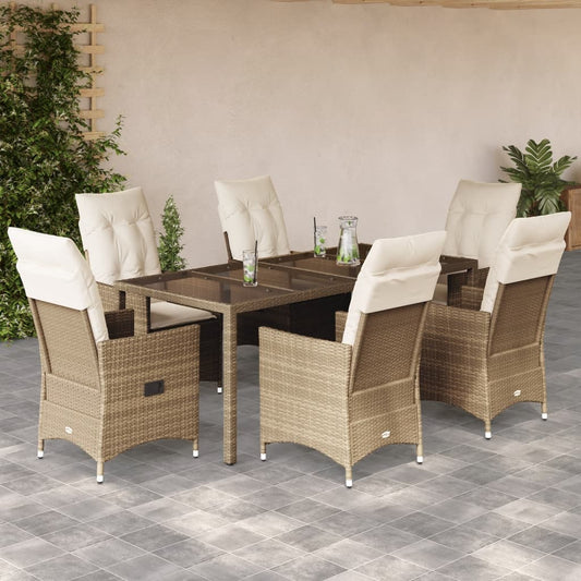 7-tlg. Garten-Essgruppe mit Kissen Beige Poly Rattan