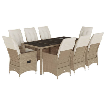 9-tlg. Garten-Essgruppe mit Kissen Beige Poly Rattan