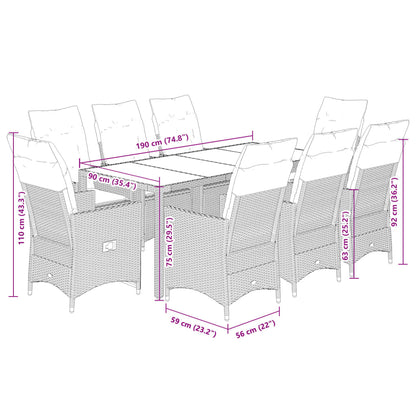 9-tlg. Garten-Essgruppe mit Kissen Beige Poly Rattan