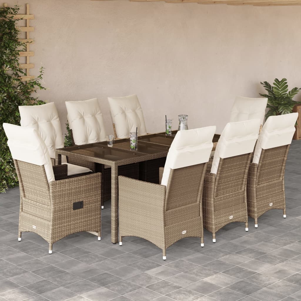 9-tlg. Garten-Essgruppe mit Kissen Beige Poly Rattan