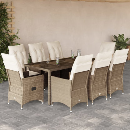 9-tlg. Garten-Essgruppe mit Kissen Beige Poly Rattan