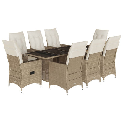 9-tlg. Garten-Essgruppe mit Kissen Beige Poly Rattan