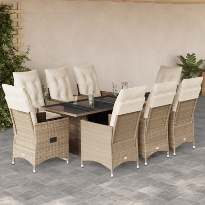 9-tlg. Garten-Essgruppe mit Kissen Beige Poly Rattan