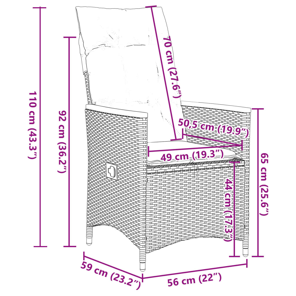 3-tlg. Bistro-Set mit Kissen Schwarz Poly Rattan