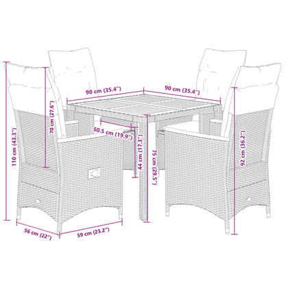 5-tlg. Garten-Essgruppe mit Kissen Schwarz Poly Rattan