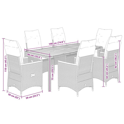 7-tlg. Garten-Essgruppe mit Kissen Schwarz Poly Rattan