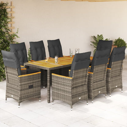 9-tlg. Garten-Essgruppe mit Kissen Grau Poly Rattan