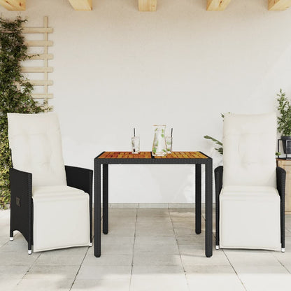 3-tlg. Bistro-Set mit Kissen Schwarz Poly Rattan