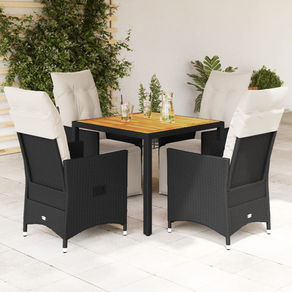 5-tlg. Garten-Essgruppe mit Kissen Schwarz Poly Rattan