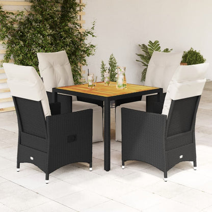 5-tlg. Garten-Essgruppe mit Kissen Schwarz Poly Rattan