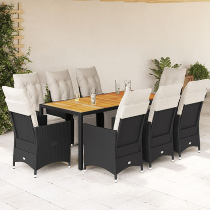 9-tlg. Garten-Essgruppe mit Kissen Schwarz Poly Rattan