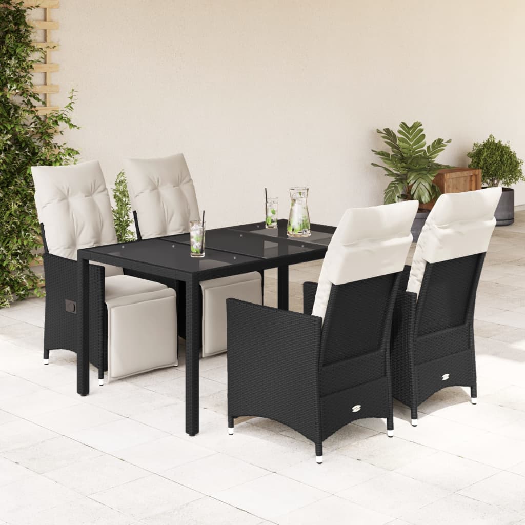 5-tlg. Garten-Essgruppe mit Kissen Schwarz Poly Rattan