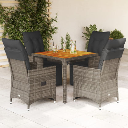 5-tlg. Garten-Bistro-Set mit Kissen Grau Poly Rattan