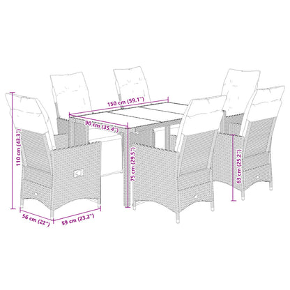 7-tlg. Garten-Bistro-Set mit Kissen Grau Poly Rattan