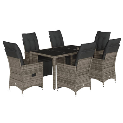 7-tlg. Garten-Bistro-Set mit Kissen Grau Poly Rattan