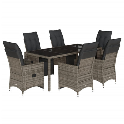 7-tlg. Garten-Bistro-Set mit Kissen Grau Poly Rattan