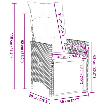 3-tlg. Garten-Bistro-Set mit Kissen Braun Poly Rattan