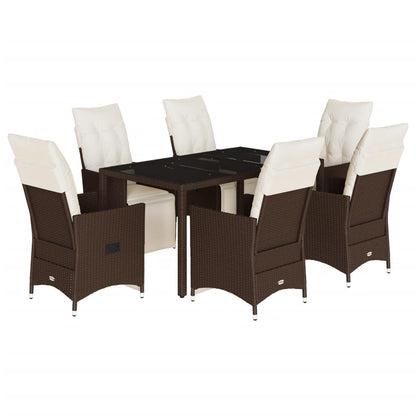 7-tlg. Garten-Bistro-Set mit Kissen Braun Poly Rattan