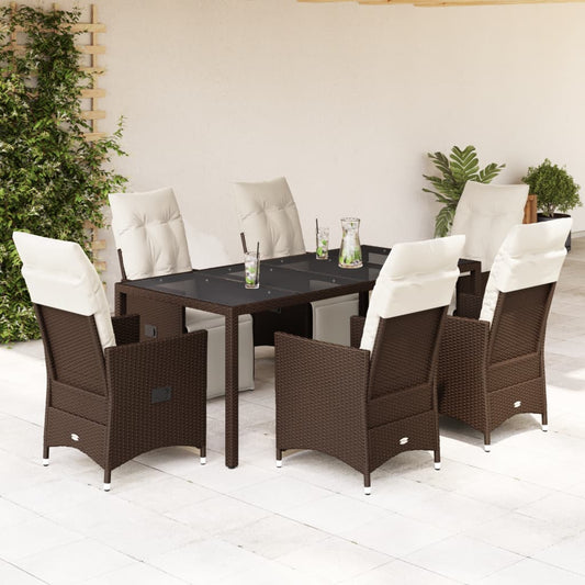 7-tlg. Garten-Bistro-Set mit Kissen Braun Poly Rattan