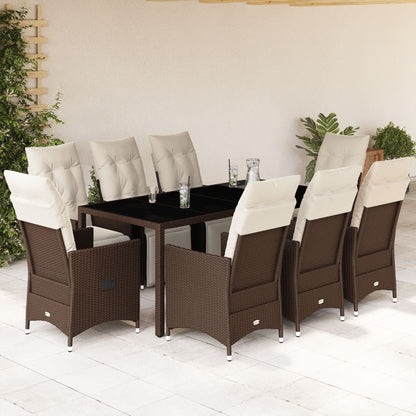 9-tlg. Garten-Bistro-Set mit Kissen Braun Poly Rattan