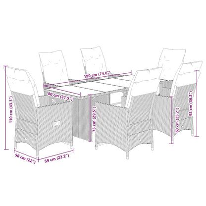 7-tlg. Garten-Bistro-Set mit Kissen Braun Poly Rattan