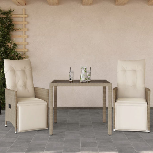 3-tlg. Garten-Bistro-Set mit Kissen Beige Poly Rattan