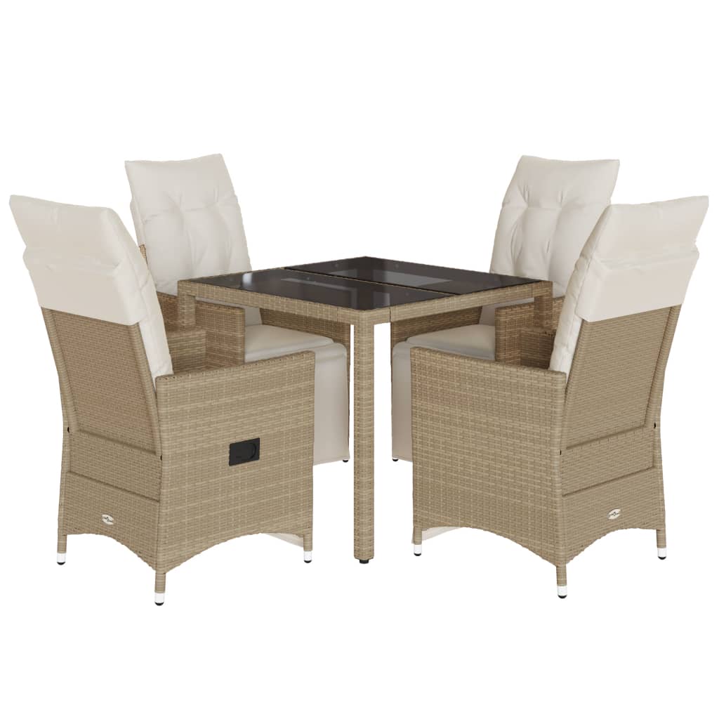 5-tlg. Garten-Bistro-Set mit Kissen Beige Poly Rattan