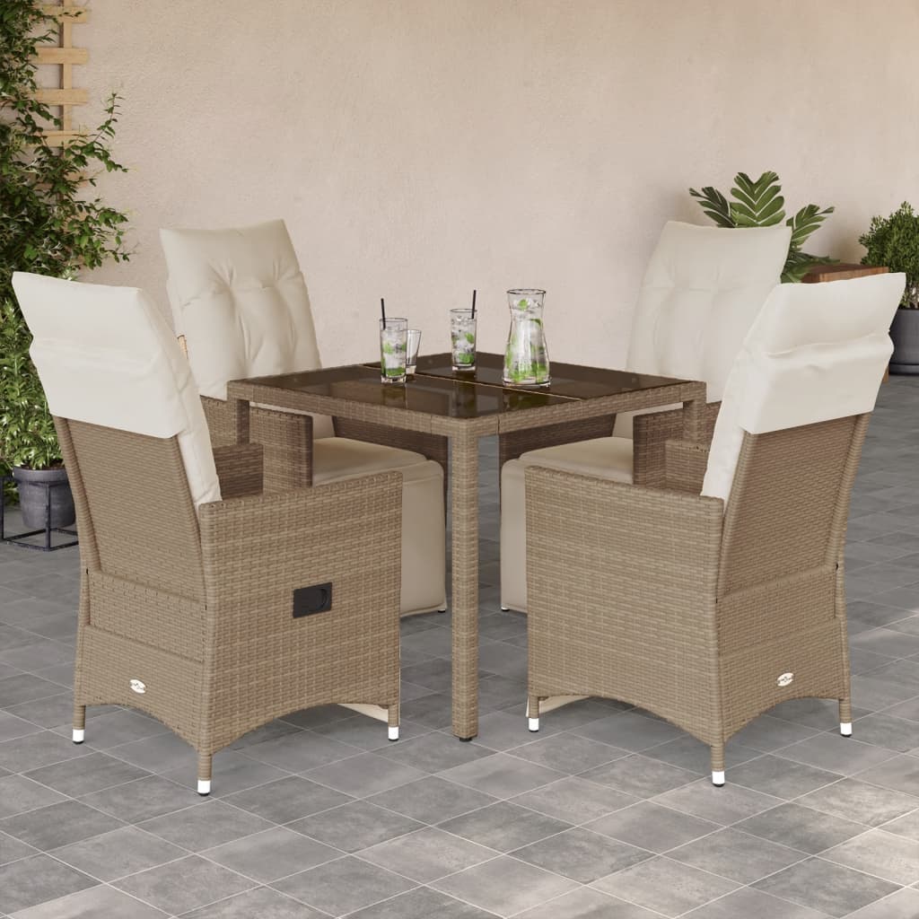 5-tlg. Garten-Bistro-Set mit Kissen Beige Poly Rattan